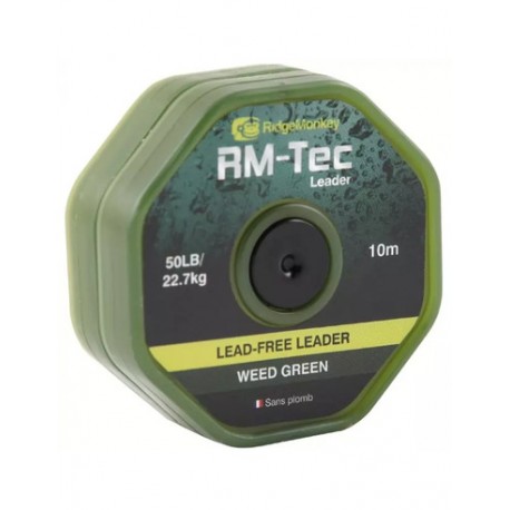 RidgeMonkey RM-TEC Lead Free Leader 50lb Weed Green 10mt